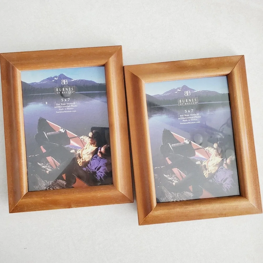 Vintage Wooden Picture Frame Light Brown Set of 2 Tabletop Wall Decor 5x7